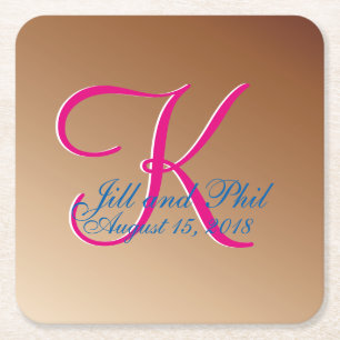 Dessous-de-verre Carré En Papier Monogramme Mariage de cuivre