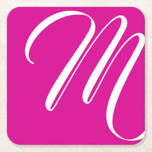 Dessous-de-verre Carré En Papier Monogramme Minimaliste De Pink Chaud Et De Script