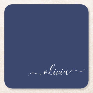 Dessous-de-verre Carré En Papier Monogramme moderne bleu marine et blanc