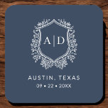 Dessous-de-verre Carré En Papier Monogramme moderne Mariage Marine Bleu Crest<br><div class="desc">Ajoutez une touche élégante à votre célébration avec le Dessous de verre en papier Carré Monogram Mariage Crest moderne. Dotés d'un design sophistiqué de crête monographique, ces dessous de verre sont parfaits pour les mariages, les fiançailles ou les douches nuptiales. La forme élégante du carré et le papier absorbant de...</div>