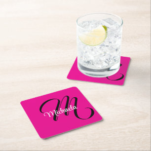 Dessous-de-verre Carré En Papier Monogramme moderne minimaliste nom initial rose ch