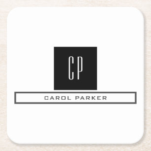 Dessous-de-verre Carré En Papier Monogramme moderne Professional Plain Nom simple