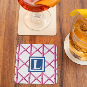 Dessous-de-verre Carré En Papier Monogramme motif Trame Bambou Rose Navy Prep