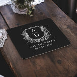 Dessous-de-verre Carré En Papier Monogramme noir Mariage Floral Crest Élégant<br><div class="desc">Ajoutez une touche élégante à votre célébration avec le Dessous de verre en papier Carré Monogram Mariage Crest moderne. Dotés d'un design sophistiqué de crête monographique, ces dessous de verre sont parfaits pour les mariages, les fiançailles ou les douches nuptiales. La forme élégante du carré et le papier absorbant de...</div>