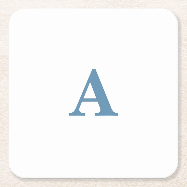 Dessous-de-verre Carré En Papier Monogramme Nom initial Dusty Blue White Simple 202 (Devant)