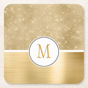 Dessous-de-verre Carré En Papier Monogramme Pailleté Glam Or
