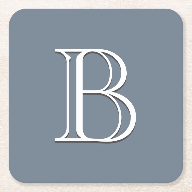 Dessous-de-verre Carré En Papier Monogramme personnalisé Initial Moyen Bleu & Blanc (Devant)