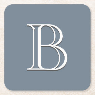 Dessous-de-verre Carré En Papier Monogramme personnalisé initiale moyen bleu et bla