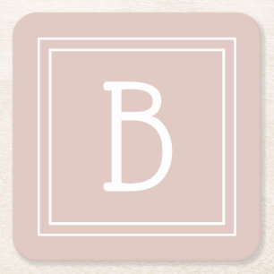 Dessous-de-verre Carré En Papier Monogramme personnalisé moderne rose et blanc init