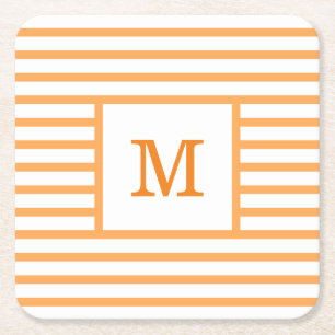Dessous-de-verre Carré En Papier Monogramme personnalisé Orange et blanc