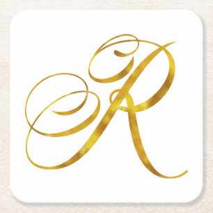 Dessous-de-verre Carré En Papier Monogramme personnalisé R Faux Monogrammes Gold F