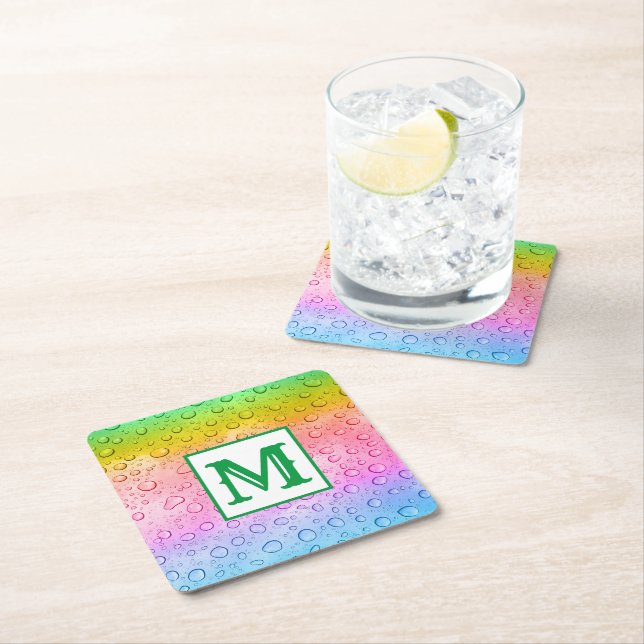 Dessous-de-verre Carré En Papier Monogramme Rainbow moderne (En situation)