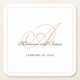Dessous-de-verre Carré En Papier Monogramme rose et blanc
