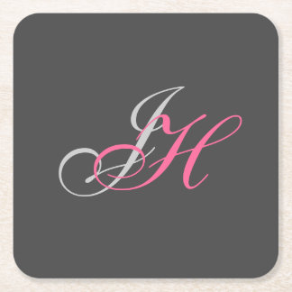 Dessous-de-verre Carré En Papier Monogramme rose gris noir Simple