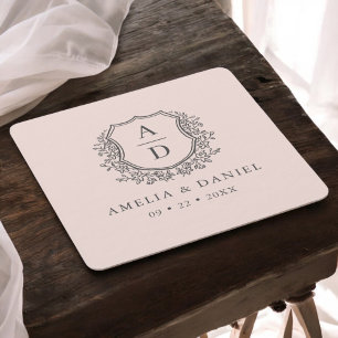 Dessous-de-verre Carré En Papier Monogramme rose pâle Mariage Floral Crest Élégant