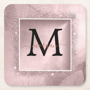 Dessous-de-verre Carré En Papier Monogramme rose Parties scintillant or