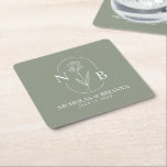 Dessous-de-verre Carré En Papier Monogramme Sage Vert minimaliste Mariage élégant<br><div class="desc">Monogram Sage Green Minimaliste Élégant mariage Carré Dessous de verre papier. (vecteur monogramme conçu par pikisuperstar - Freepik)</div>