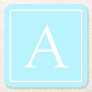 Dessous-de-verre Carré En Papier Monogramme simple bleu ciel