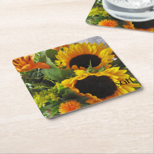 Dessous-de-verre Carré En Papier Monogramme Superbe Tournesol Imprimer