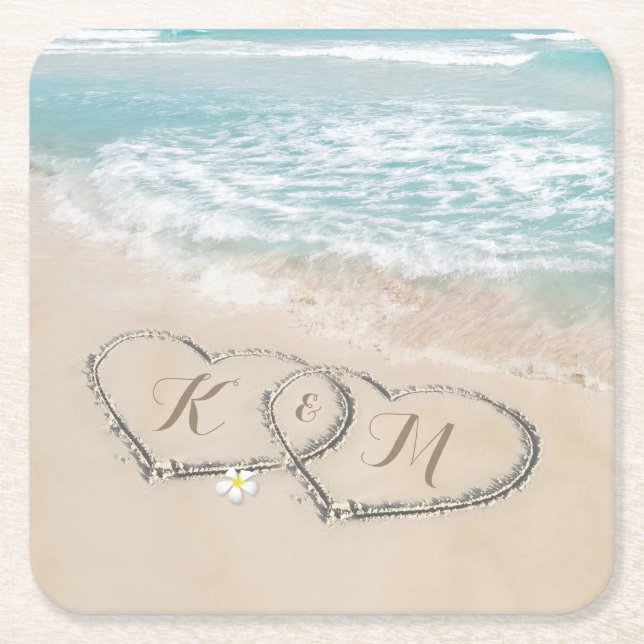 Dessous-de-verre Carré En Papier Monogramme Tropical Beach Heart (Devant)