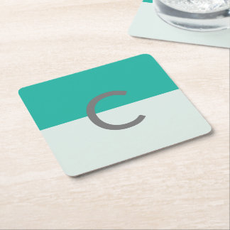 Dessous-de-verre Carré En Papier Monogramme Turquoise Aquarelle Minimaliste