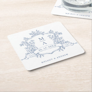 Dessous-de-verre Carré En Papier Monogrammes de poitrine fleurie bleu classique Mar