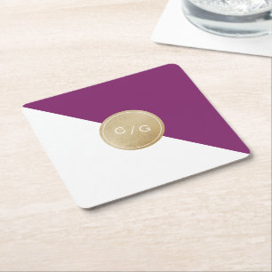 Dessous-de-verre Carré En Papier Monographie de mariage moderne minimaliste violet