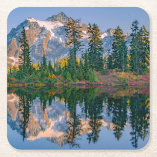 Dessous-de-verre Carré En Papier Mont Shuksan reflété dans le lac Reflection