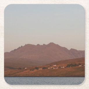 Dessous-de-verre Carré En Papier Montagnes de Cuillin de Skye Ciel Rouge Dramatique