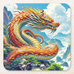Dessous-de-verre Carré En Papier Montagnes de dragon orange fantaisistes mignonnes