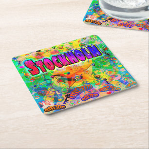 Dessous-de-verre Carré En Papier Montagnes Russes de l'Heure de l'Époque de Stockho