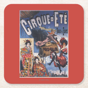 Dessous-de-verre Carré En Papier Montgolfière et affiche japonaise de dames