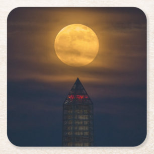 Dessous-de-verre Carré En Papier Monument de la super lune sur Washington