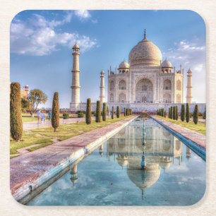 Dessous-de-verre Carré En Papier Monuments   Taj Mahal Sunrise