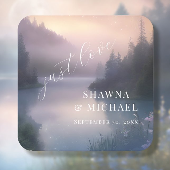 Dessous-de-verre Carré En Papier Moonlit Lake Forest Imaginaire Mariage (Créateur téléchargé)