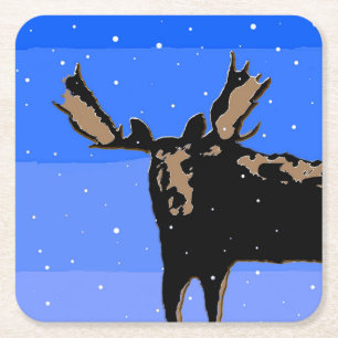 Dessous-de-verre Carré En Papier Moose en hiver - Art original de la faune
