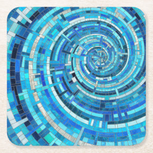 Dessous-de-verre Carré En Papier Mosaïque de spirale bleue