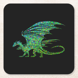 Dessous-de-verre Carré En Papier Mosaïque Extraordinaire de dragon vert