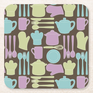Dessous-de-verre Carré En Papier Motif 2 d'ustensiles de cuisine