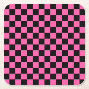 Dessous-de-verre Carré En Papier Motif à carreaux noir et rose