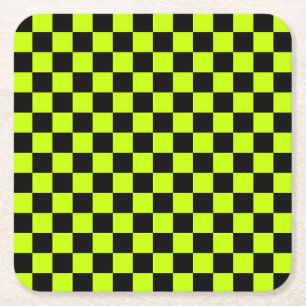 Dessous-de-verre Carré En Papier Motif à carreaux noir et vert acide