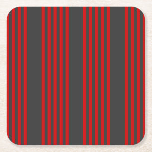 Dessous-de-verre Carré En Papier Motif à cinq bandes rouge et charbon de bois