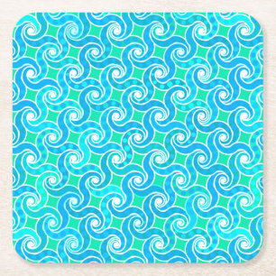 Dessous-de-verre Carré En Papier motif Abstrait - Bleu, Jade vert & Blanc