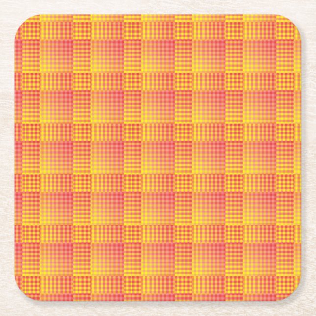 Dessous-de-verre Carré En Papier Motif abstrait damier rouge jaune (Devant)