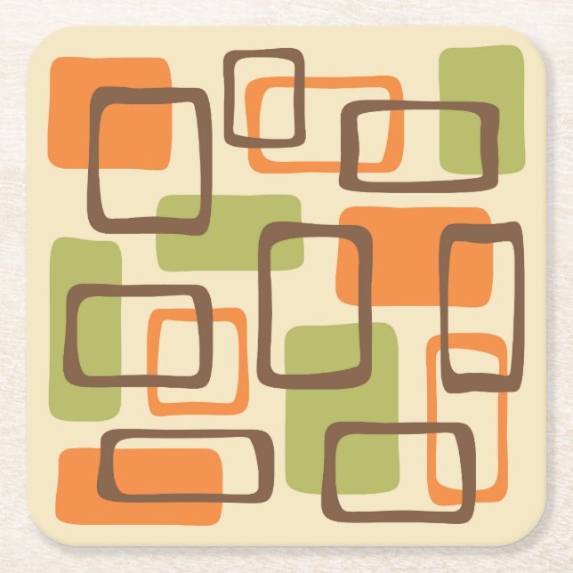 Dessous-de-verre Carré En Papier Motif Abstrait moderne rétro du milieu du siècle (Devant)