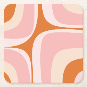 Dessous-de-verre Carré En Papier Motif Abstrait rétro Groove rose et orange