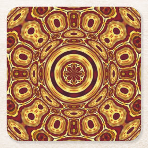 Dessous-de-verre Carré En Papier Motif Abstrait Rouge Or Bohème Marocain