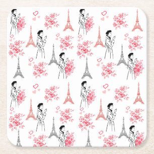 Dessous-de-verre Carré En Papier Motif Amour de Paris – Tour Eiffel & Roses Sans Co