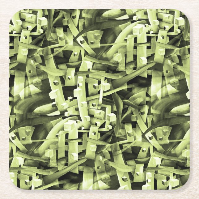 Dessous-de-verre Carré En Papier Motif aquarelle en vert Abstrait contemporain (Devant)