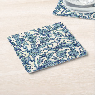Dessous-de-verre Carré En Papier Motif arabe Floral Orné Bleu